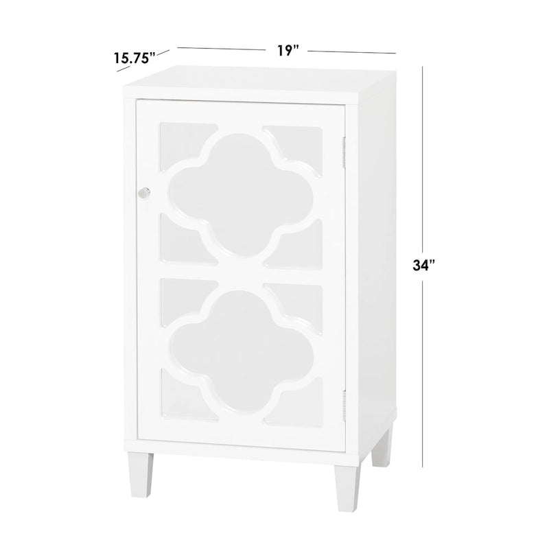 Mirrored Quatrefoil Side Cabinet with Interior Shelf