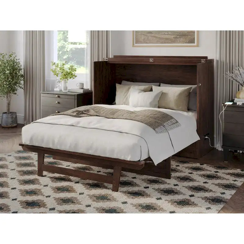 Full Size Murphy Bed Chest with Mattress, Storage Drawer & USB Charging