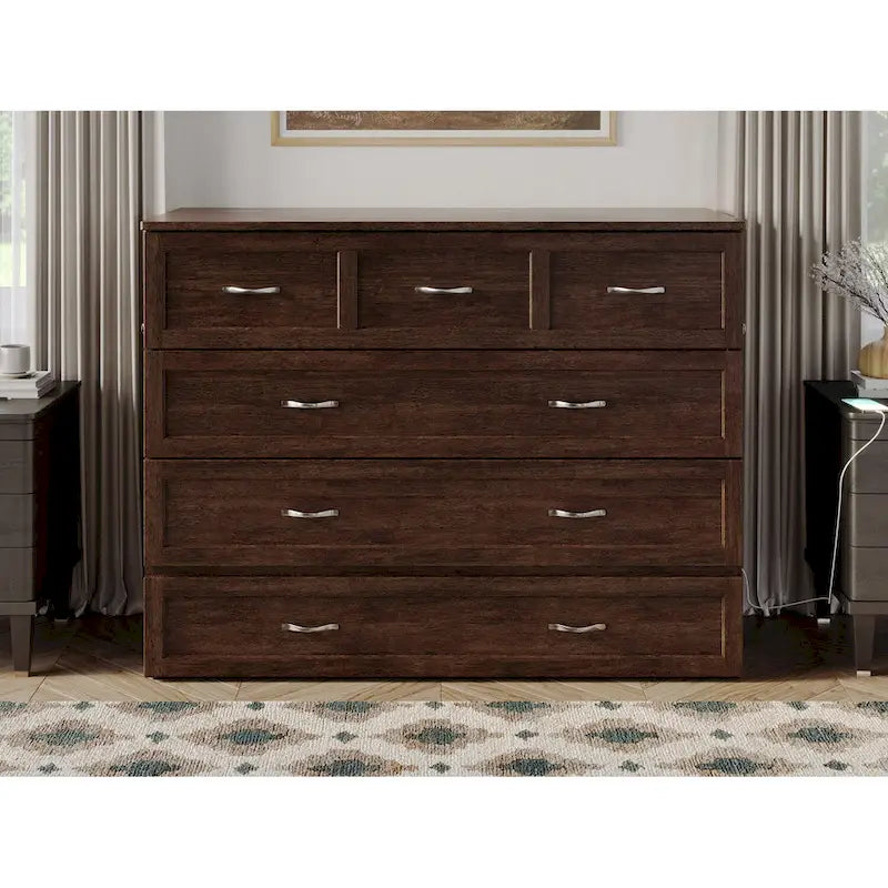 Full Size Murphy Bed Chest with Mattress, Storage Drawer & USB Charging