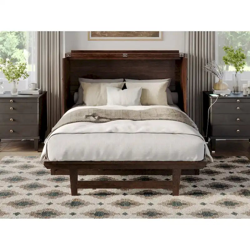 Full Size Murphy Bed Chest with Mattress, Storage Drawer & USB Charging