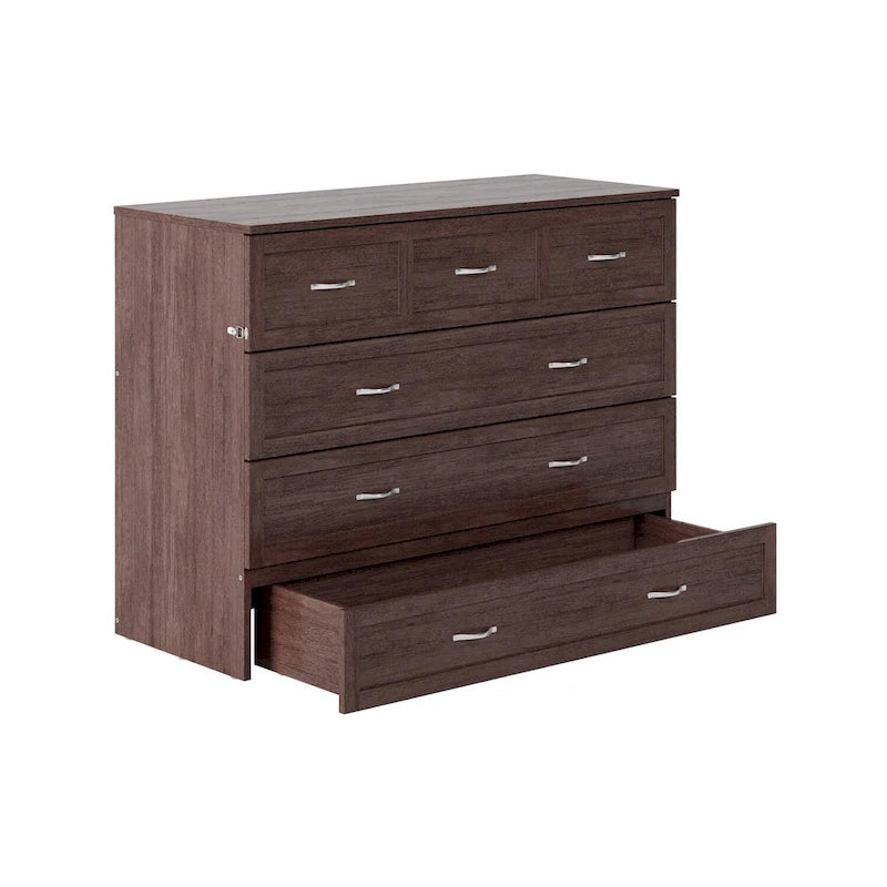 Full Size Murphy Bed Chest with Mattress, Storage Drawer & USB Charging