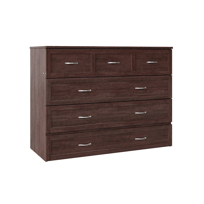 Full Size Murphy Bed Chest with Mattress, Storage Drawer & USB Charging
