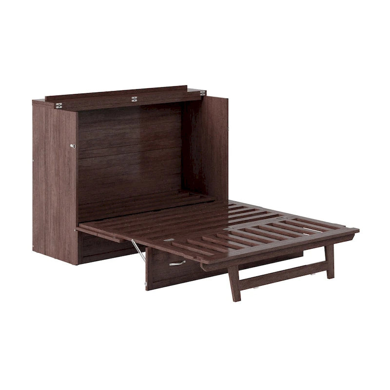 Full Size Murphy Bed Chest with Mattress, Storage Drawer & USB Charging