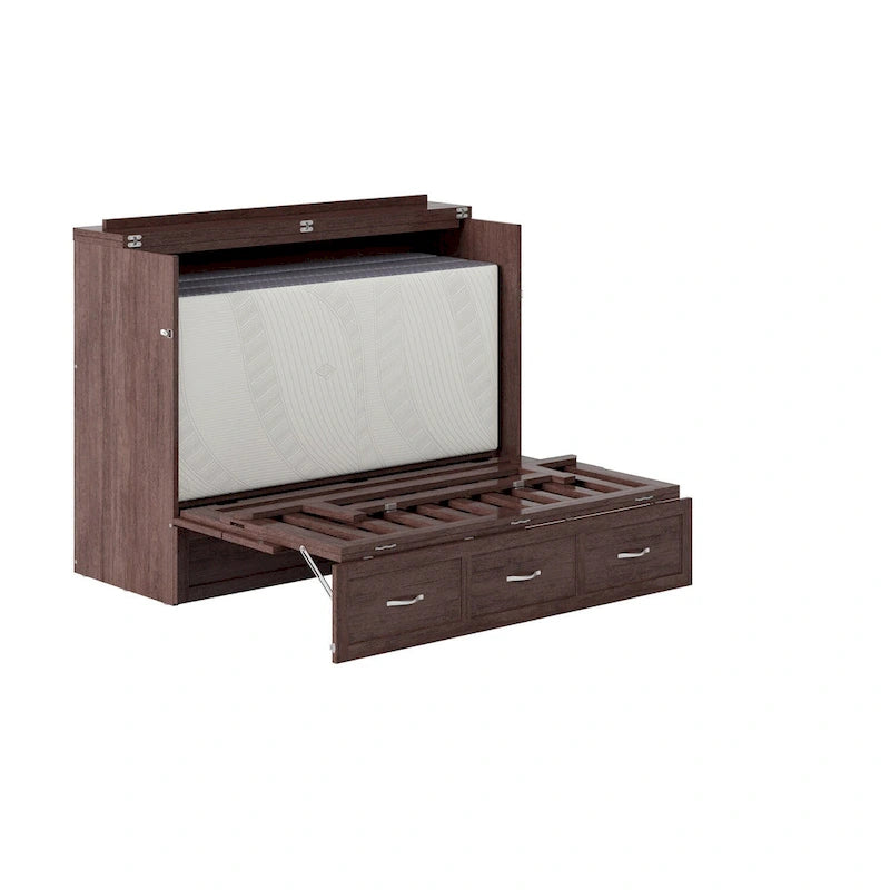 Full Size Murphy Bed Chest with Mattress, Storage Drawer & USB Charging