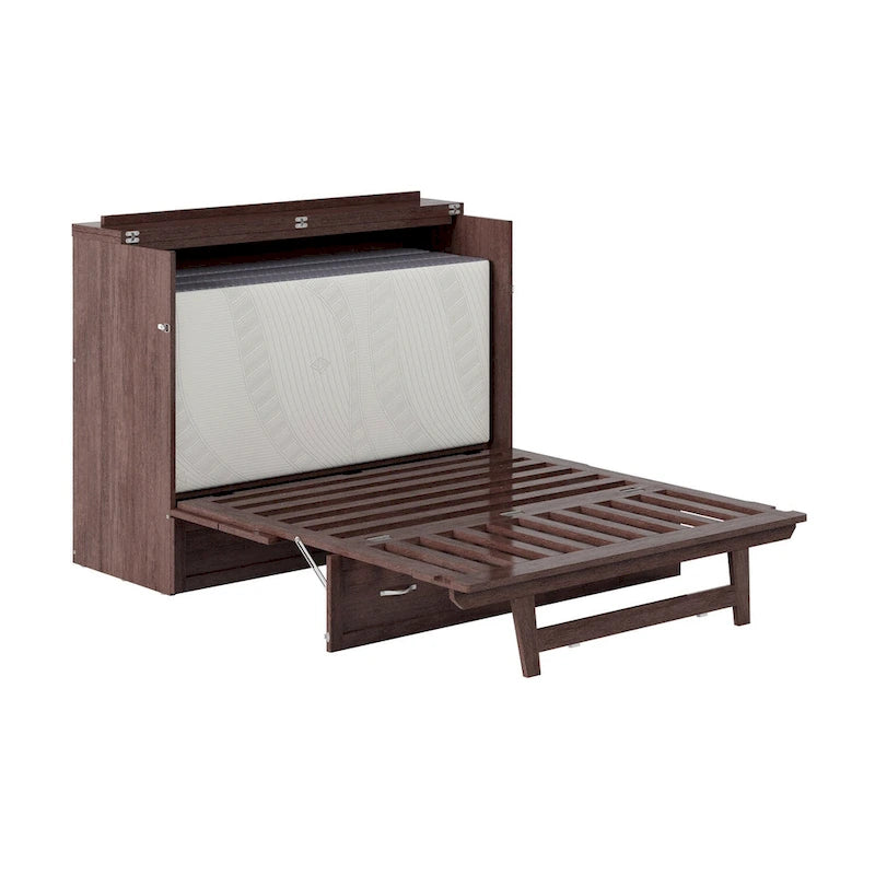 Full Size Murphy Bed Chest with Mattress, Storage Drawer & USB Charging