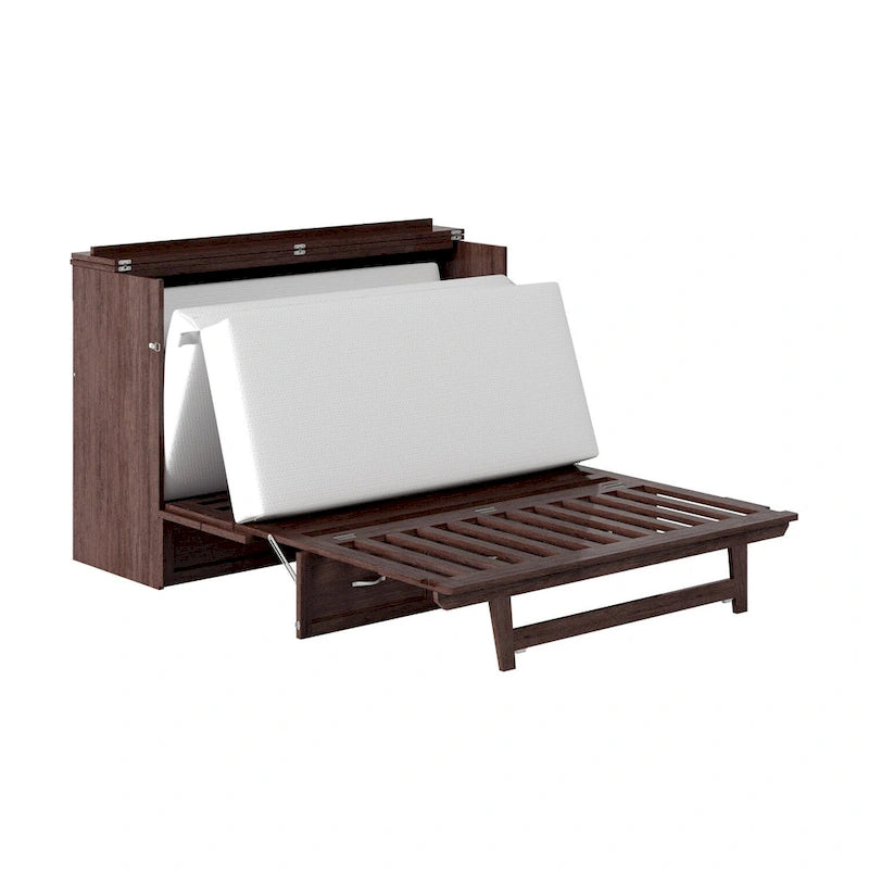 Full Size Murphy Bed Chest with Mattress, Storage Drawer & USB Charging