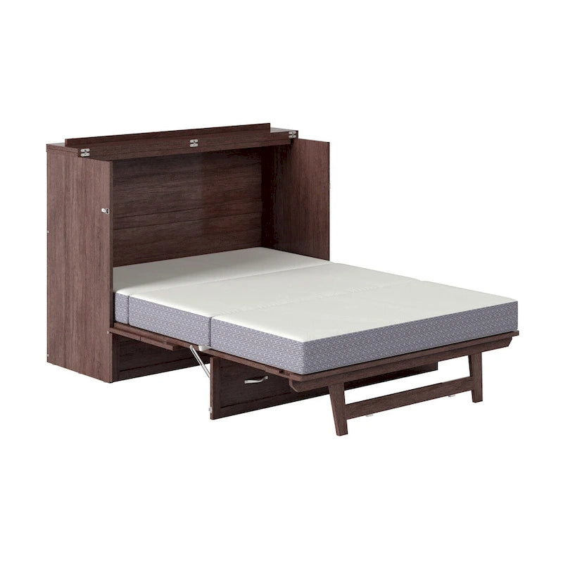 Full Size Murphy Bed Chest with Mattress, Storage Drawer & USB Charging