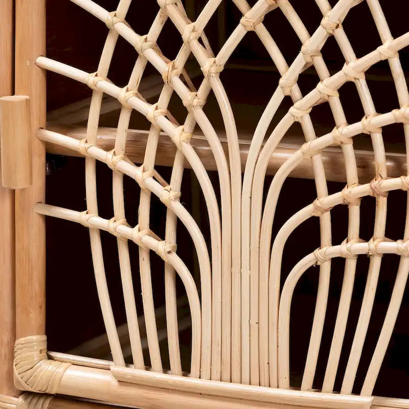 Bohemian Natural Rattan Nightstand with Openwork Door