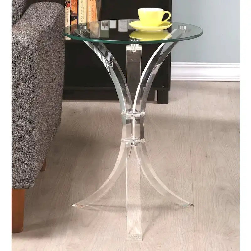 Round Glass Top Accent Table with Curved Acrylic Legs