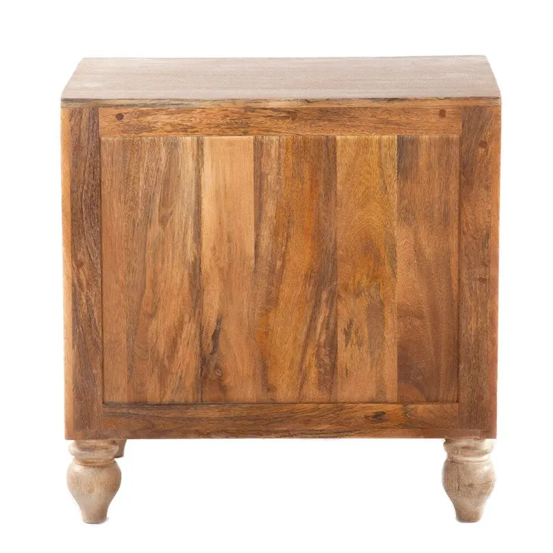 Mango Wood Boho 2-Drawer Night Chest with Hand-Carved Details