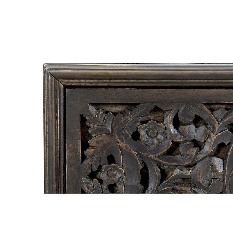 Mango Wood Boho 2-Drawer Night Chest with Hand-Carved Details