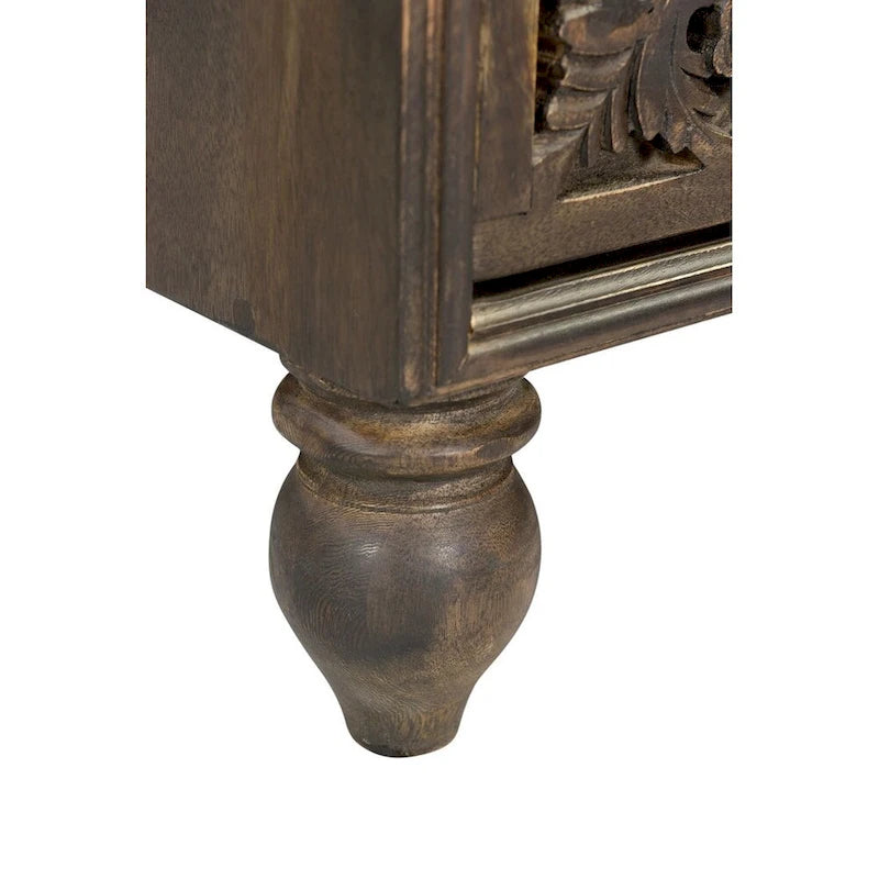 Mango Wood Boho 2-Drawer Night Chest with Hand-Carved Details
