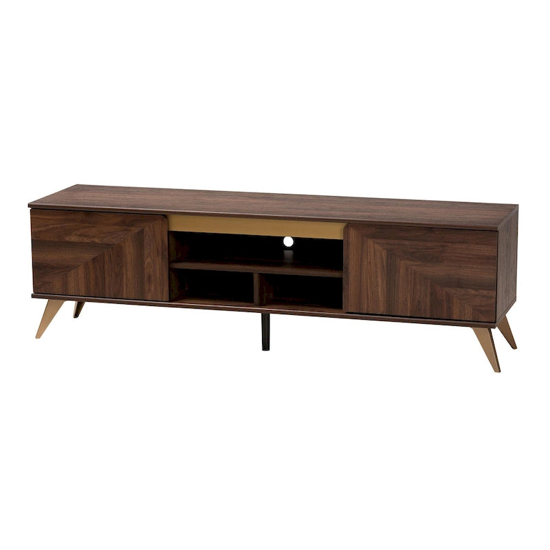 61" Mid-Century Modern TV Stand with 2-Door Cabinet & Open Shelves