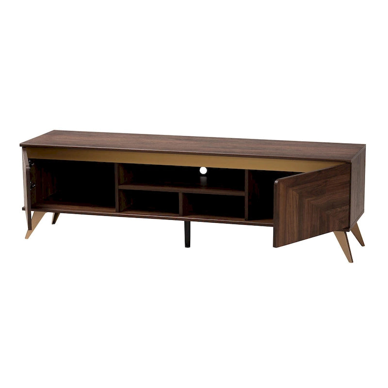61" Mid-Century Modern TV Stand with 2-Door Cabinet & Open Shelves