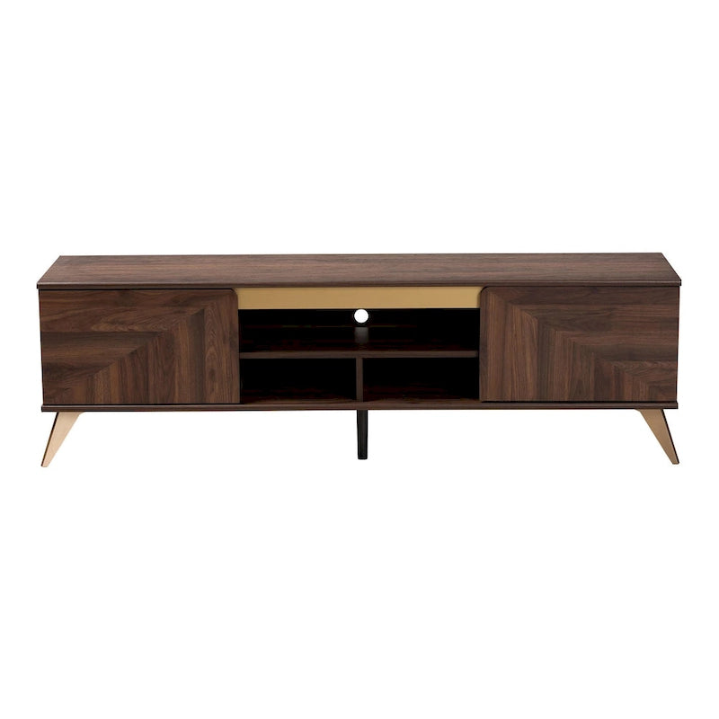 61" Mid-Century Modern TV Stand with 2-Door Cabinet & Open Shelves