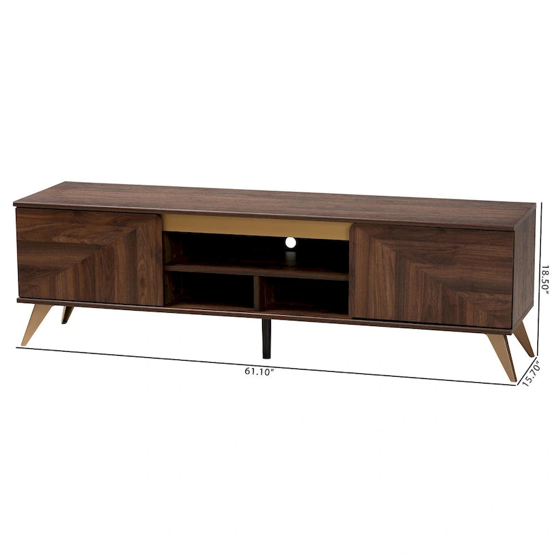 61" Mid-Century Modern TV Stand with 2-Door Cabinet & Open Shelves