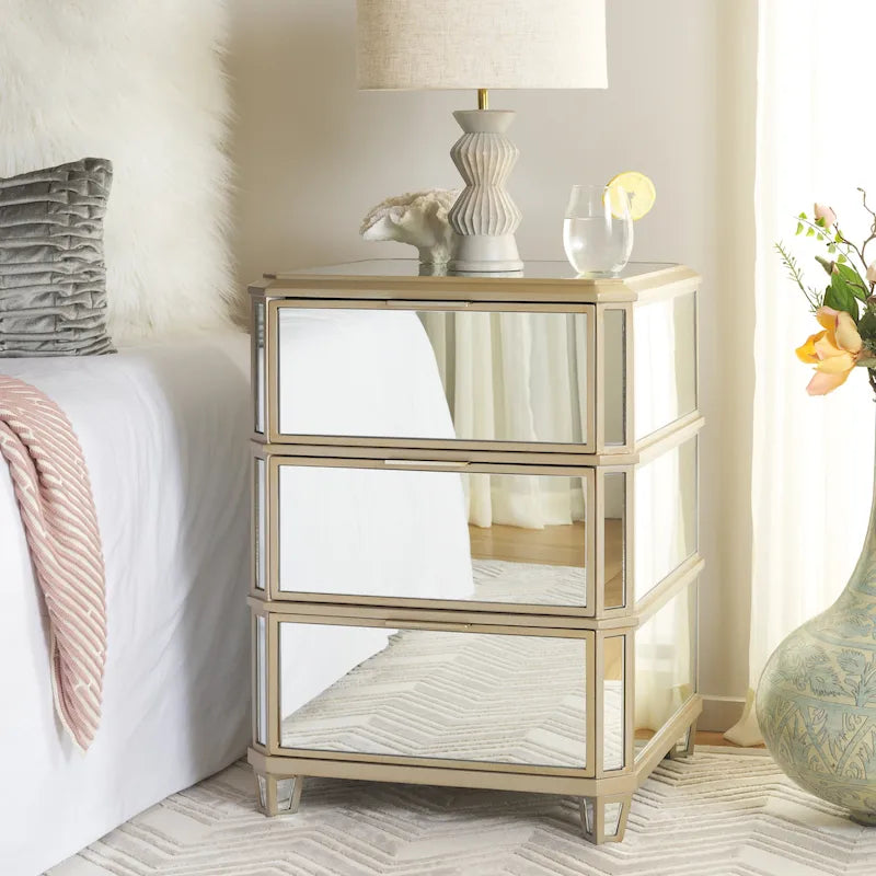 3-Drawer Mirrored Nightstand with Glamorous Finish