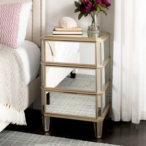 3-Drawer Mirrored Nightstand with Glamorous Finish