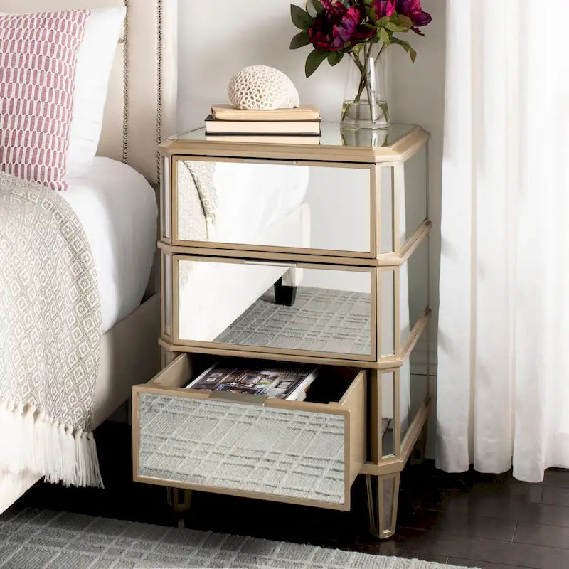 3-Drawer Mirrored Nightstand with Glamorous Finish