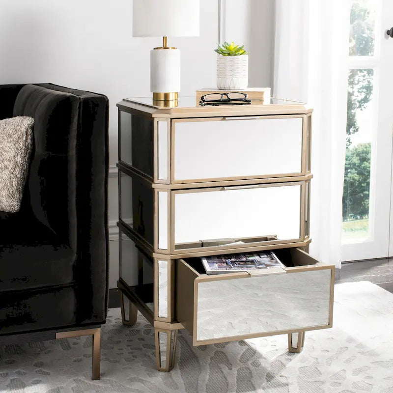 3-Drawer Mirrored Nightstand with Glamorous Finish
