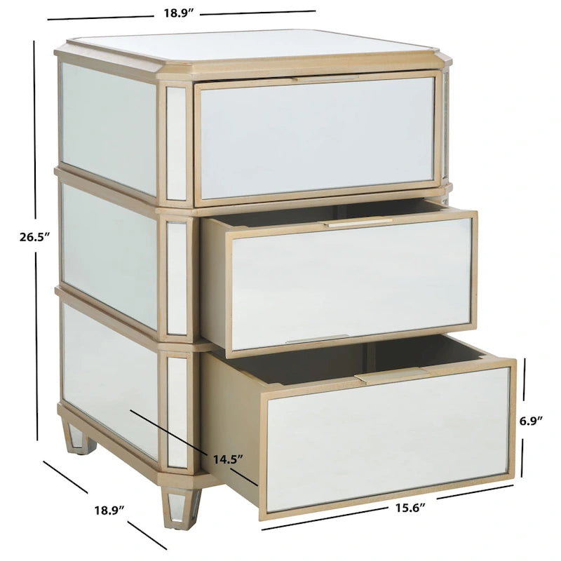 3-Drawer Mirrored Nightstand with Glamorous Finish