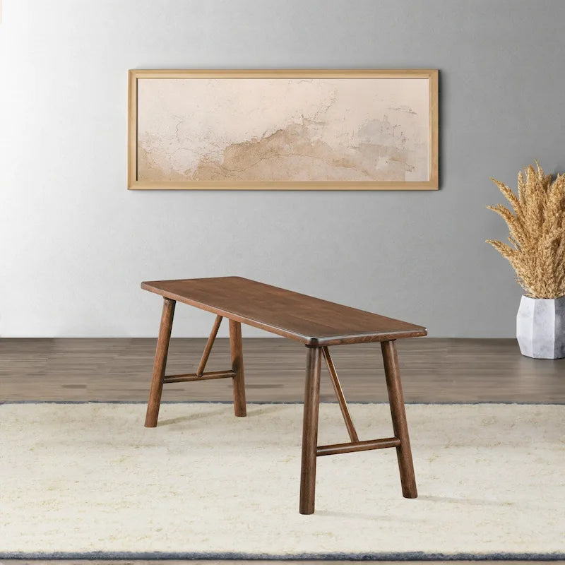 Mid-Century Solid Wood Bench with Round Legs — Multi-Room Use