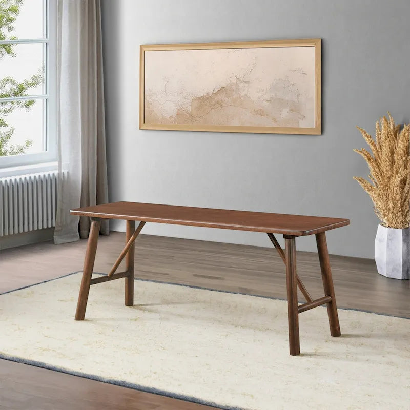 Mid-Century Solid Wood Bench with Round Legs — Multi-Room Use