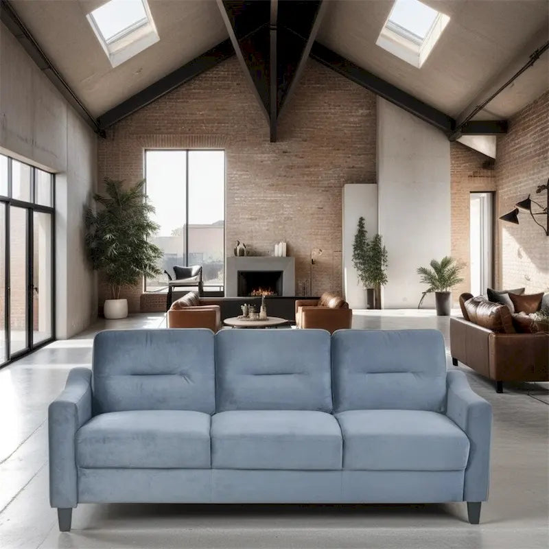 Fabric Upholstered Sofa with Solid Wood Frame & Legs — 2 Sizes