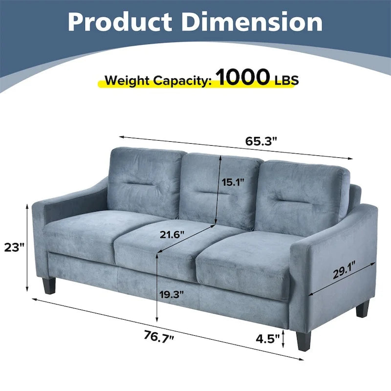Fabric Upholstered Sofa with Solid Wood Frame & Legs — 2 Sizes