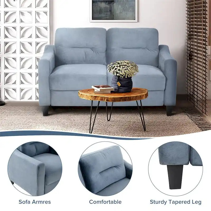 Fabric Upholstered Sofa with Solid Wood Frame & Legs — 2 Sizes