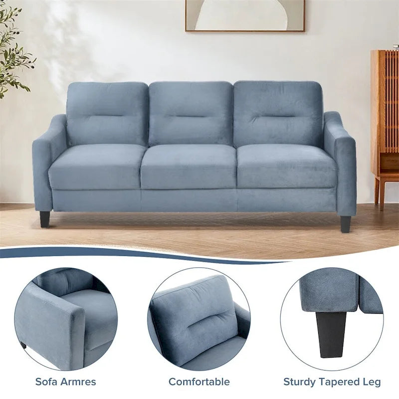 Fabric Upholstered Sofa with Solid Wood Frame & Legs — 2 Sizes