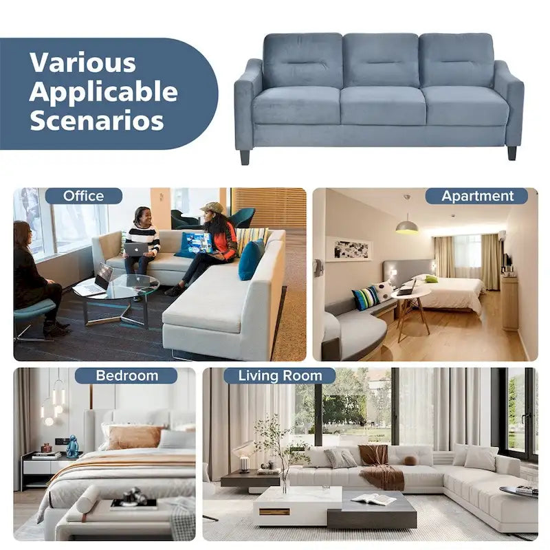 Fabric Upholstered Sofa with Solid Wood Frame & Legs — 2 Sizes
