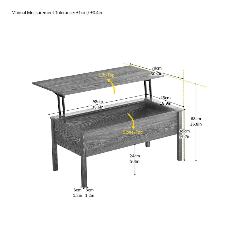 Lift Top Coffee Table with Hidden Storage Compartment & Pop-Up Desk