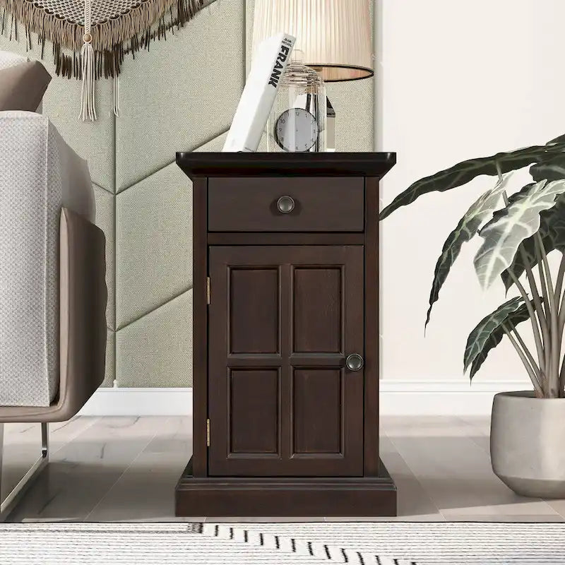 Vintage Narrow End Table with USB & Drawer