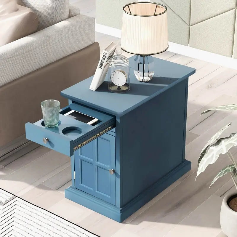 Vintage Narrow End Table with USB & Drawer