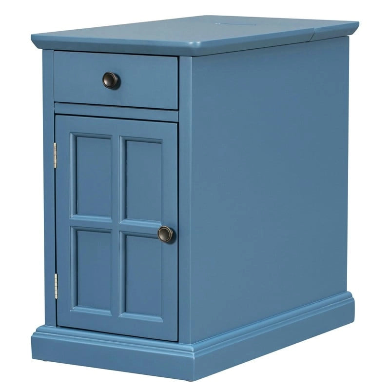 Vintage Narrow End Table with USB & Drawer