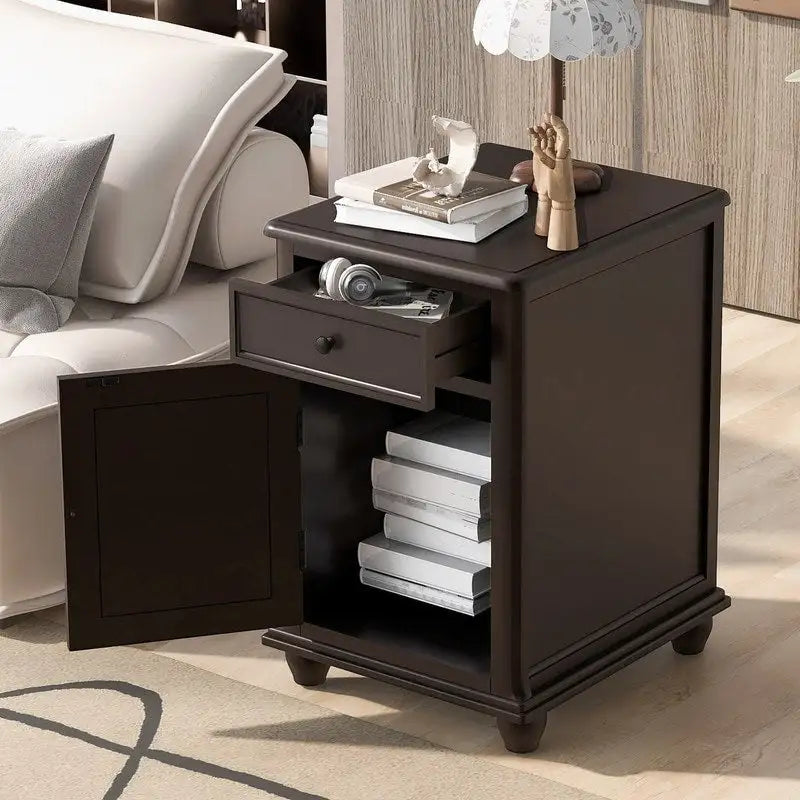 Vintage Narrow End Table with USB & Drawer