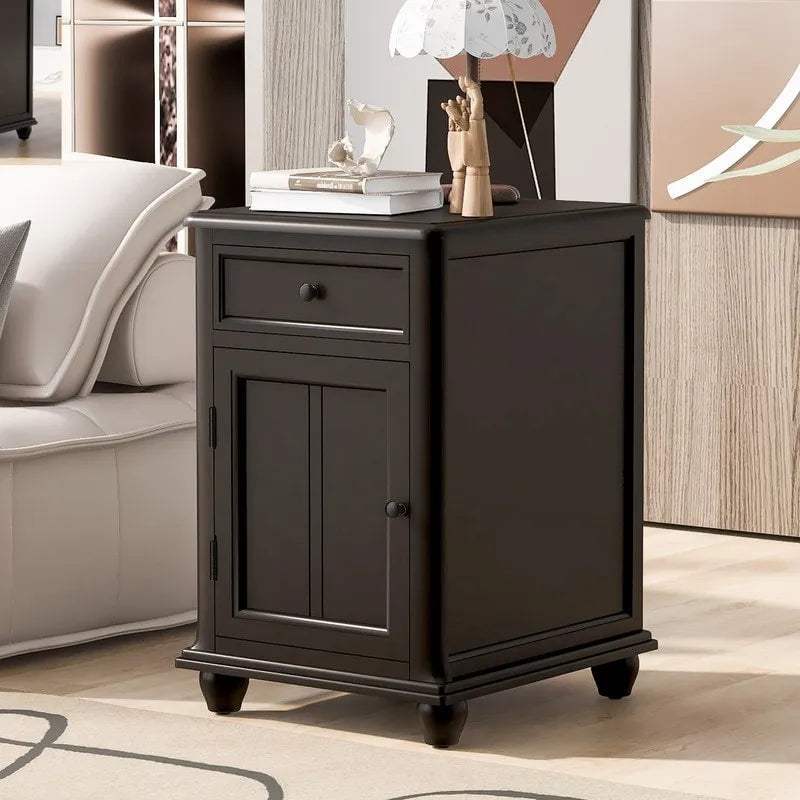 Vintage Narrow End Table with USB & Drawer