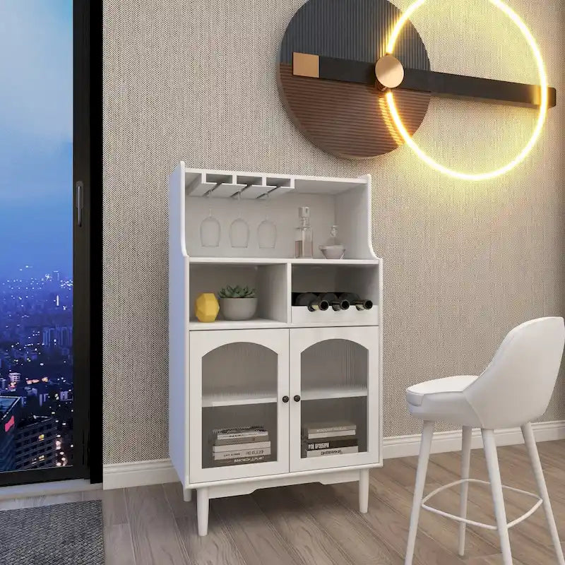 Bar Cabinet with Removable Wine Rack, Glass Door & Wine Glass Holders