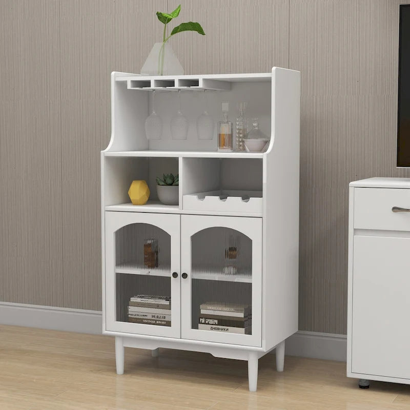 Bar Cabinet with Removable Wine Rack, Glass Door & Wine Glass Holders