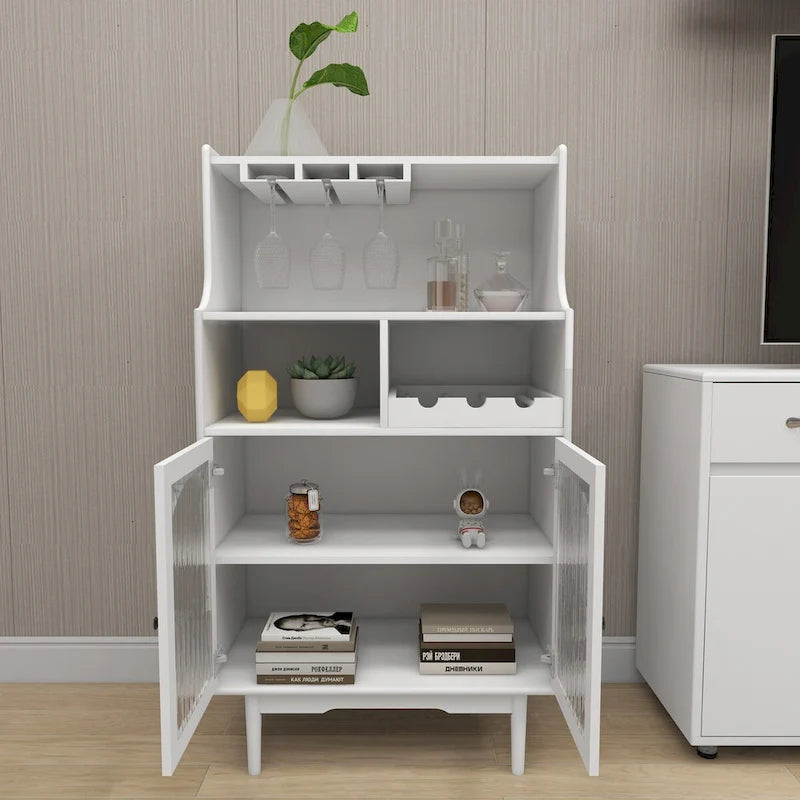 Bar Cabinet with Removable Wine Rack, Glass Door & Wine Glass Holders