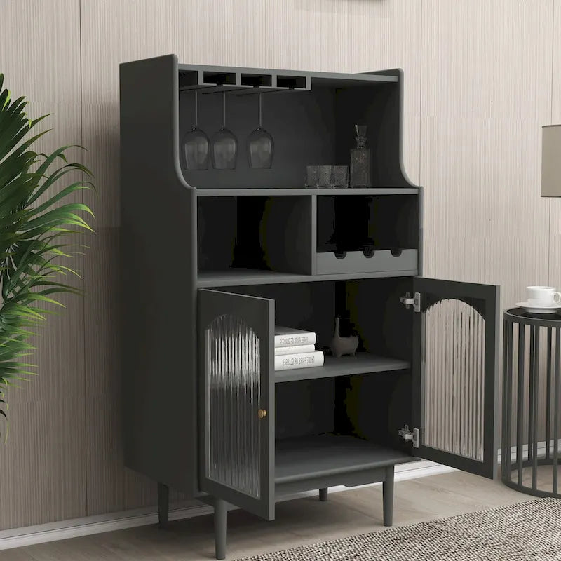 Bar Cabinet with Removable Wine Rack, Glass Door & Wine Glass Holders