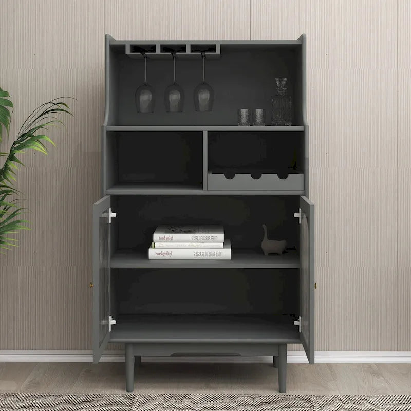 Bar Cabinet with Removable Wine Rack, Glass Door & Wine Glass Holders