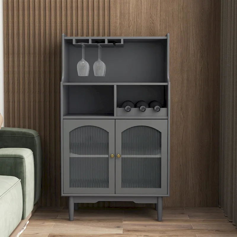 Bar Cabinet with Removable Wine Rack, Glass Door & Wine Glass Holders