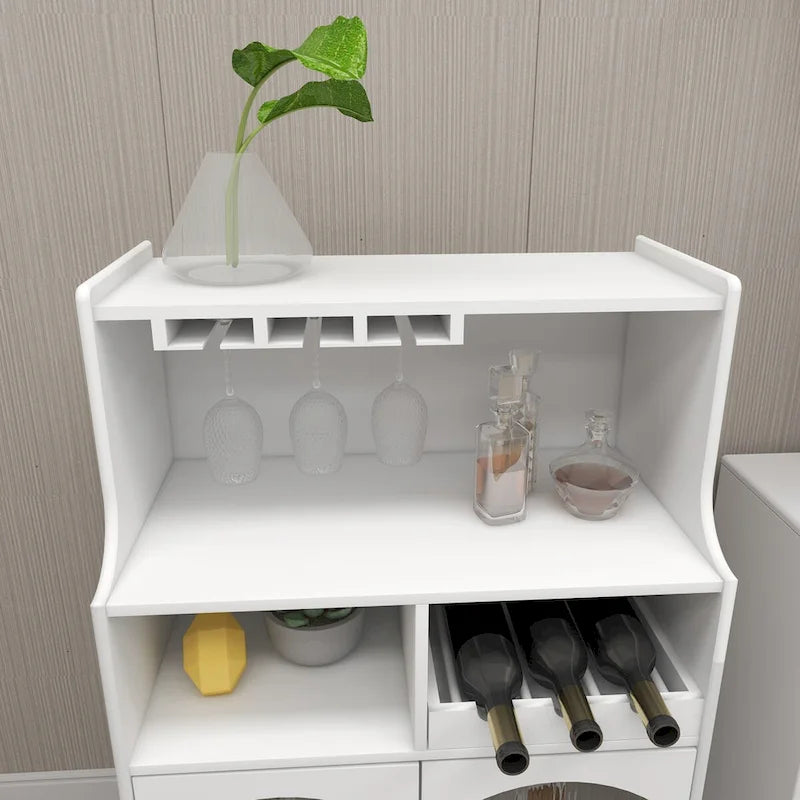 Bar Cabinet with Removable Wine Rack, Glass Door & Wine Glass Holders