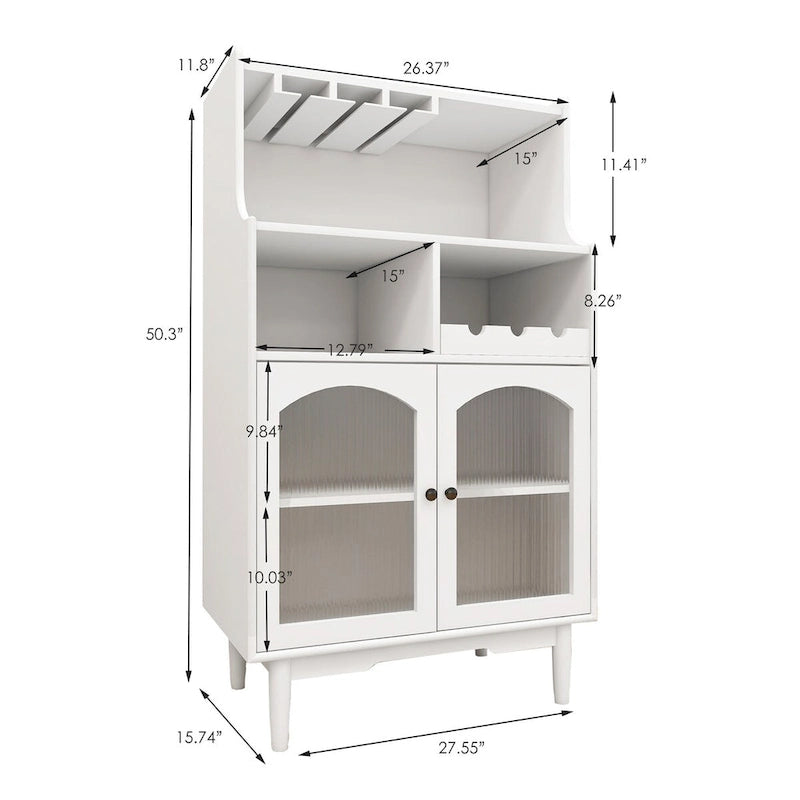 Bar Cabinet with Removable Wine Rack, Glass Door & Wine Glass Holders