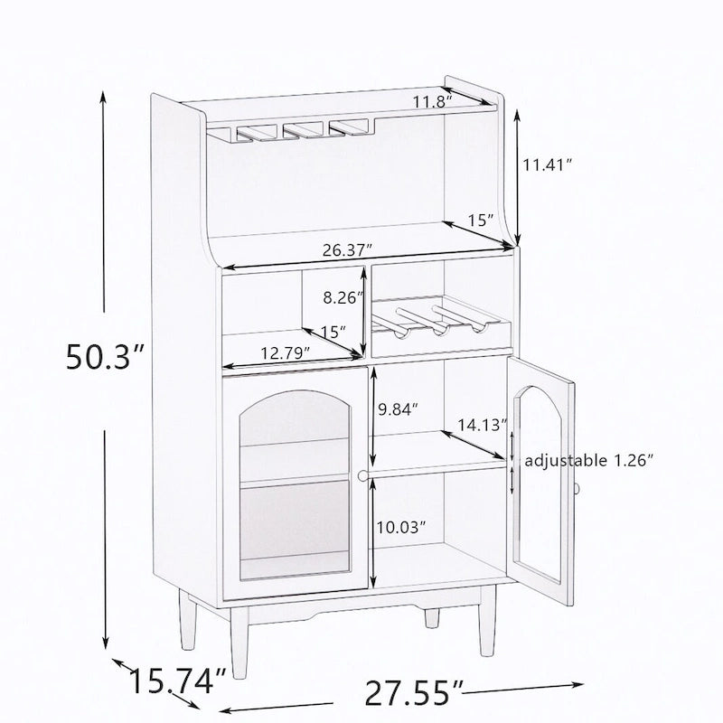 Bar Cabinet with Removable Wine Rack, Glass Door & Wine Glass Holders
