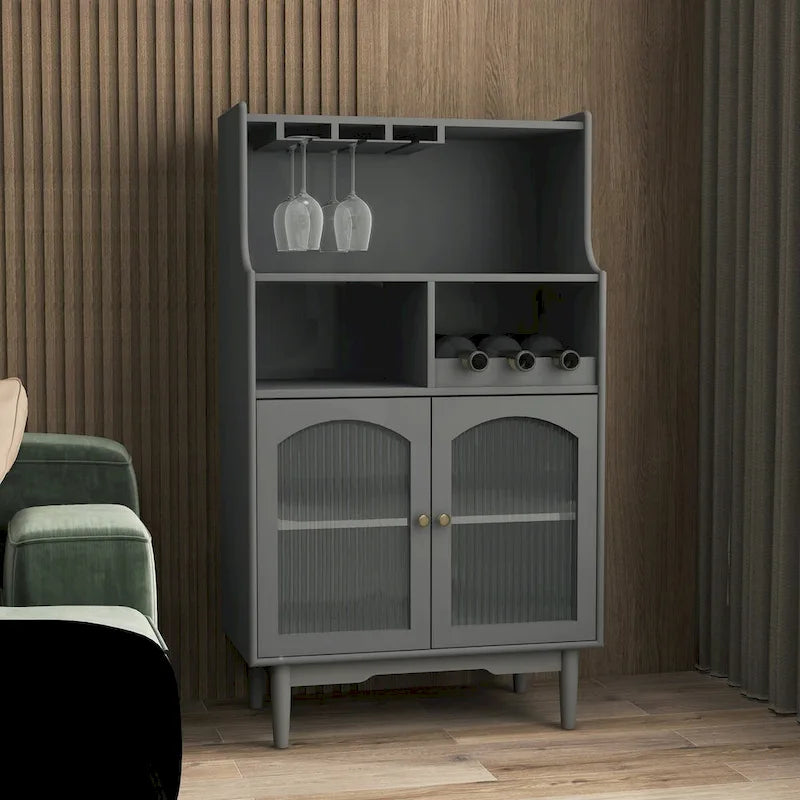 Bar Cabinet with Removable Wine Rack, Glass Door & Wine Glass Holders