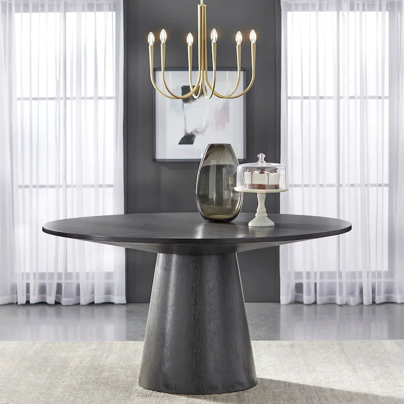 59-Inch Round Dining Table with Solid Wood Pedestal Base