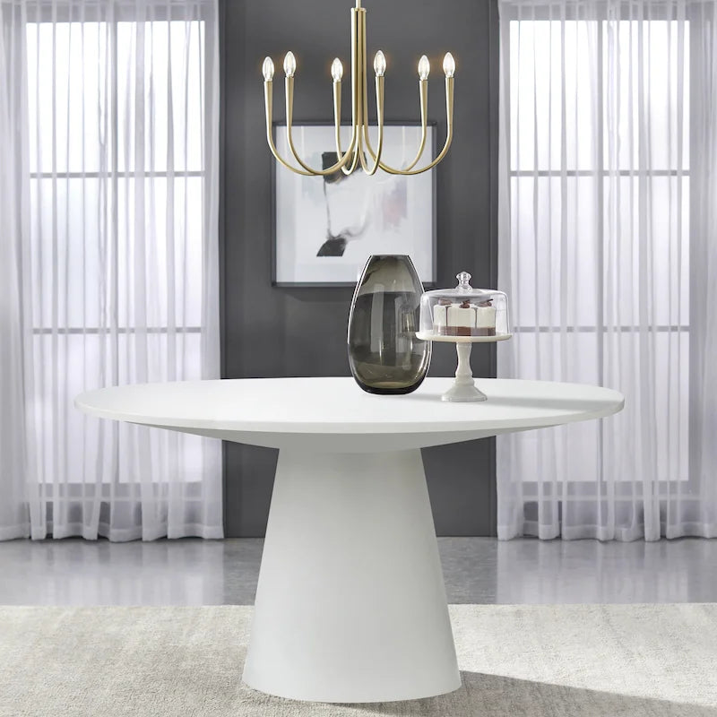 59-Inch Round Dining Table with Solid Wood Pedestal Base